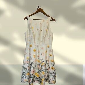 LOFT White Floral Dress with Yellow and Pink Accents
